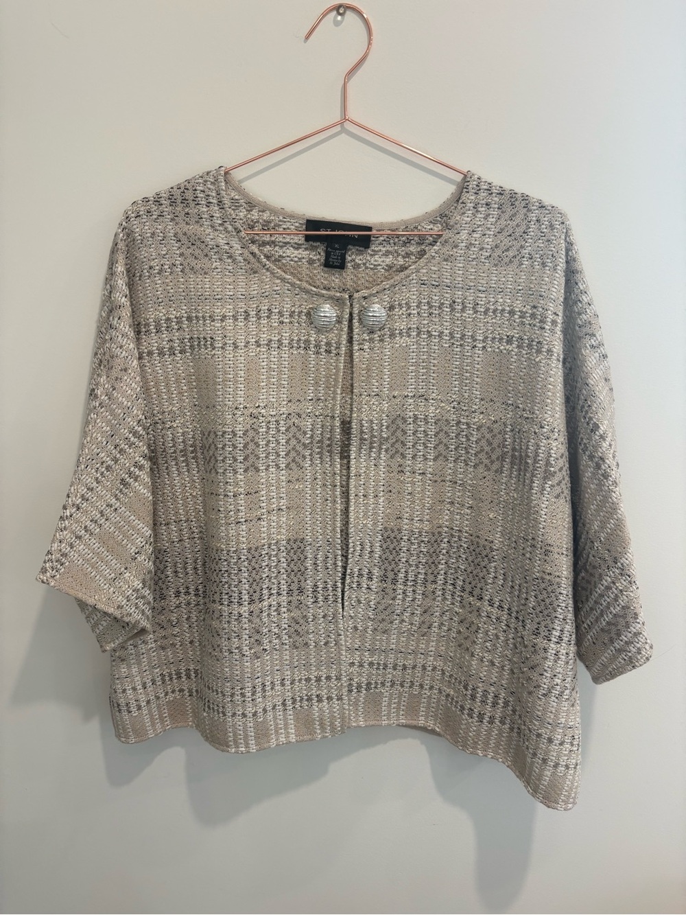 St. John Beige Metallic Tweed Cropped Jacket